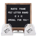 Felt Letter Board with Rustic Frame and Stand 12x12 inch,Changeable Letter and Message Board Include 470 Precut Letters,Number,Symbol,Hook to Hang,2 Canvas Bags