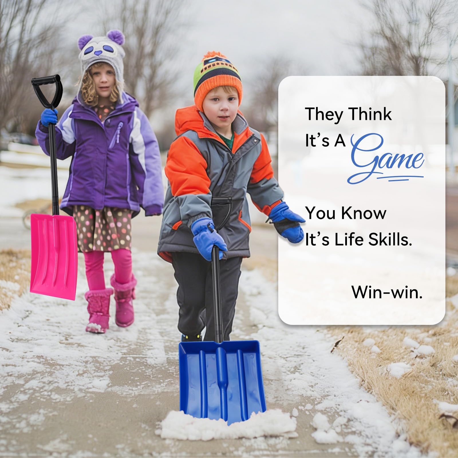 Kids Snow Shovel for Child Age 3+ Year Old, Plastic Snow Shovel 32" Right Kid Size, Comfort Strong D Handle Grip, Lightweight Small Snow Shoveling Tool for Children Toddler, Blue Color