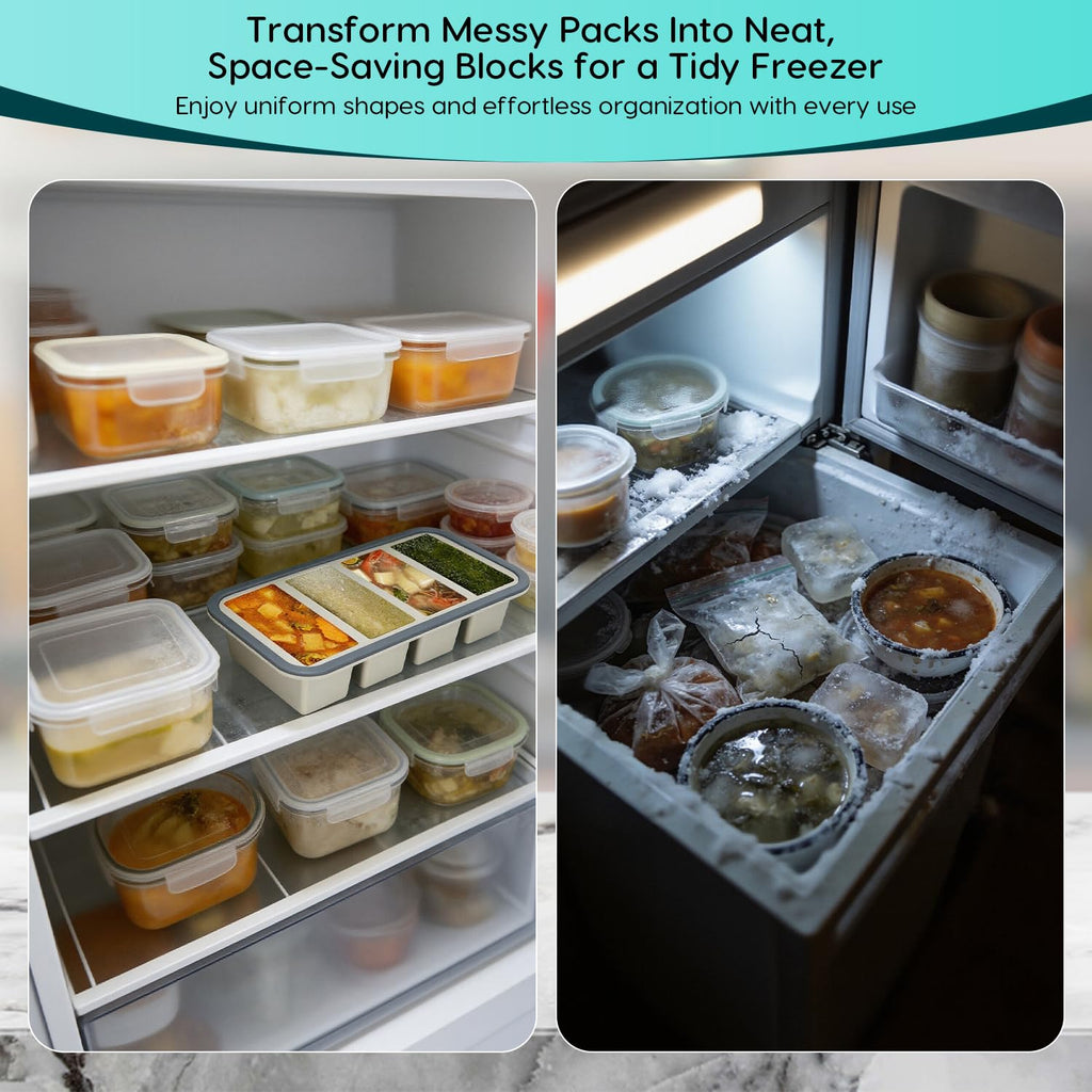 2 Pack Silicone Soup Freezer Containers with Lids, Soup Freezer Mold, Ice Trays for Freezer, Ice Cube Tray for Storing 250mL/125mL Broth, Soup, Leftovers, Sauce, Makes 8 1-Cup Portions Cubes