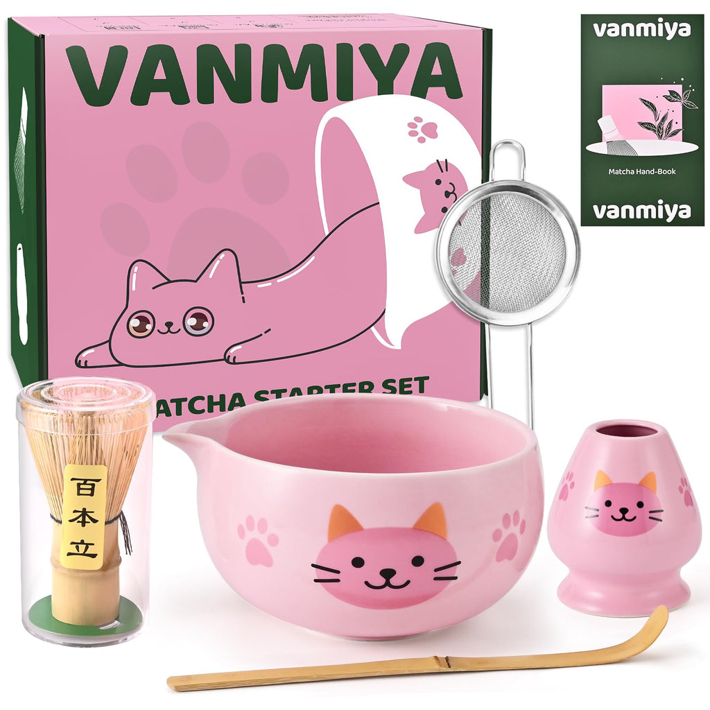 Vanmiya Matcha Whisk Set, 5Pcs Ceramic Matcha Set Includes Matcha Bowl, Matcha Whisk and Holder, Bamboo Scoop and Sifter, Ideal Matcha Bowl Set for Authentic Matcha Tea Experience