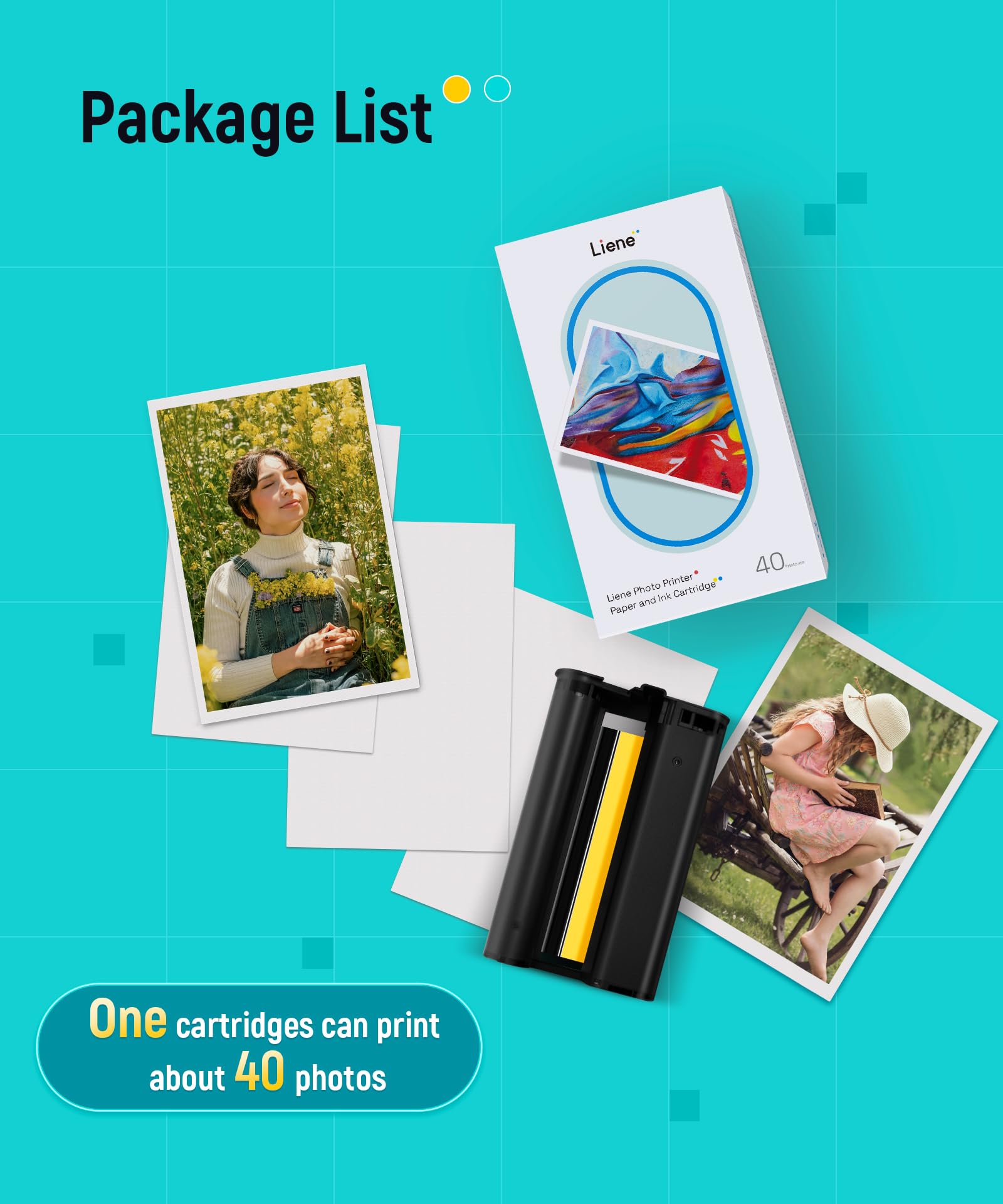 Liene 4x6'' Photo Printer Paper & Cartridge, Cartridge Refill & Photo Paper- 40 Pack for DHP512/DHP513