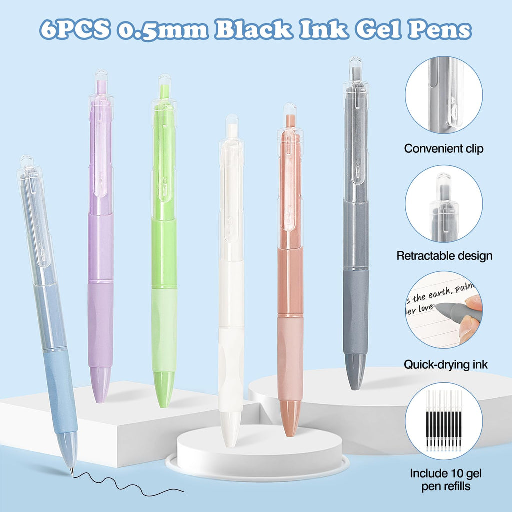 MoKo 56 PCS Aesthetic School Supplies with Pencil Pouch, Cute Stationery Set for Students Office, 12 Gel Pens, 12 Pastel Highlighters, 6 Mechanical Pencils 0.5 & 0.7mm, Sticky Note Index Tab (Pink)