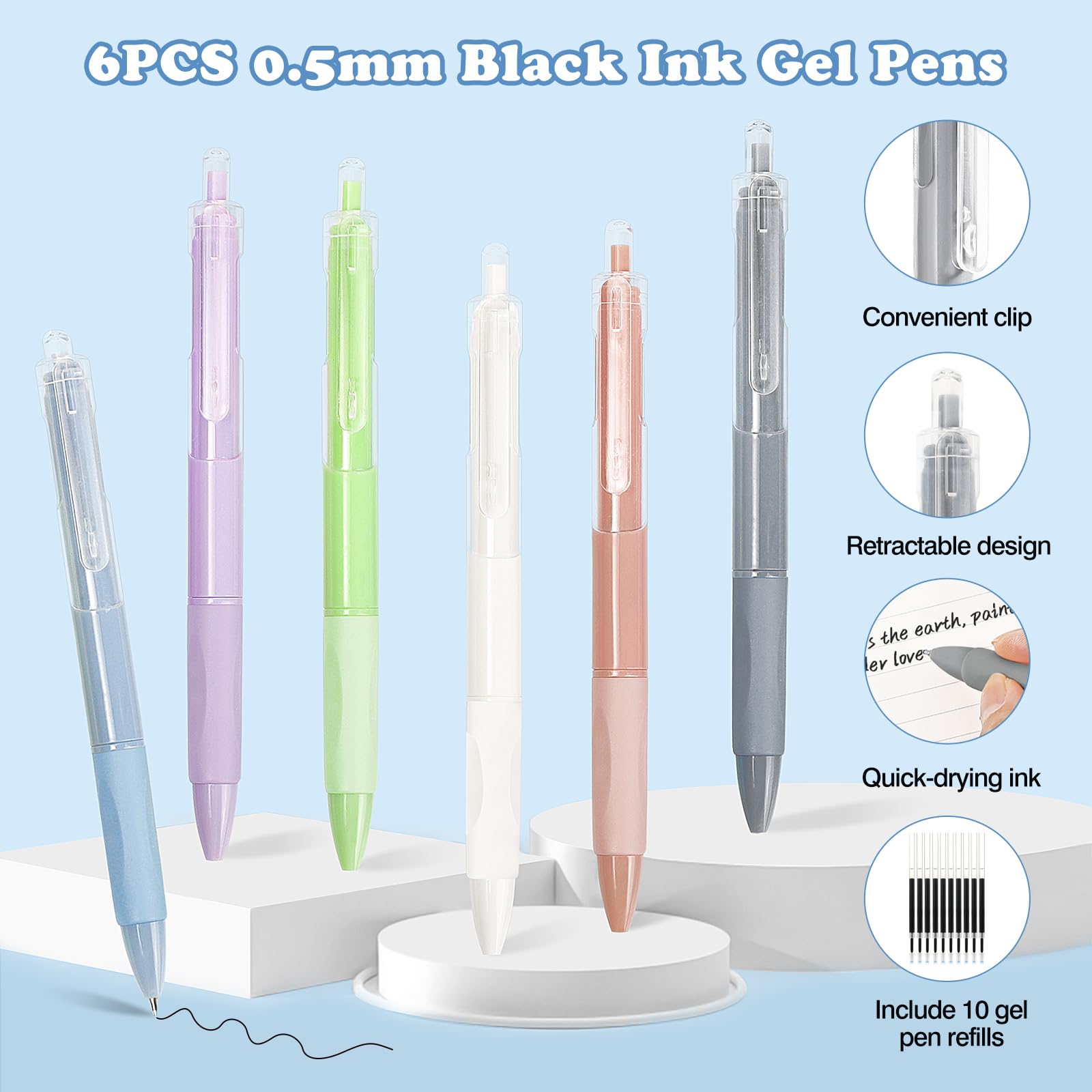 MoKo 56 PCS Aesthetic School Supplies with Pencil Pouch, Cute Stationery Set for Students Office, 12 Gel Pens, 12 Pastel Highlighters, 6 Mechanical Pencils 0.5 & 0.7mm, Sticky Note Index Tab (Pink)