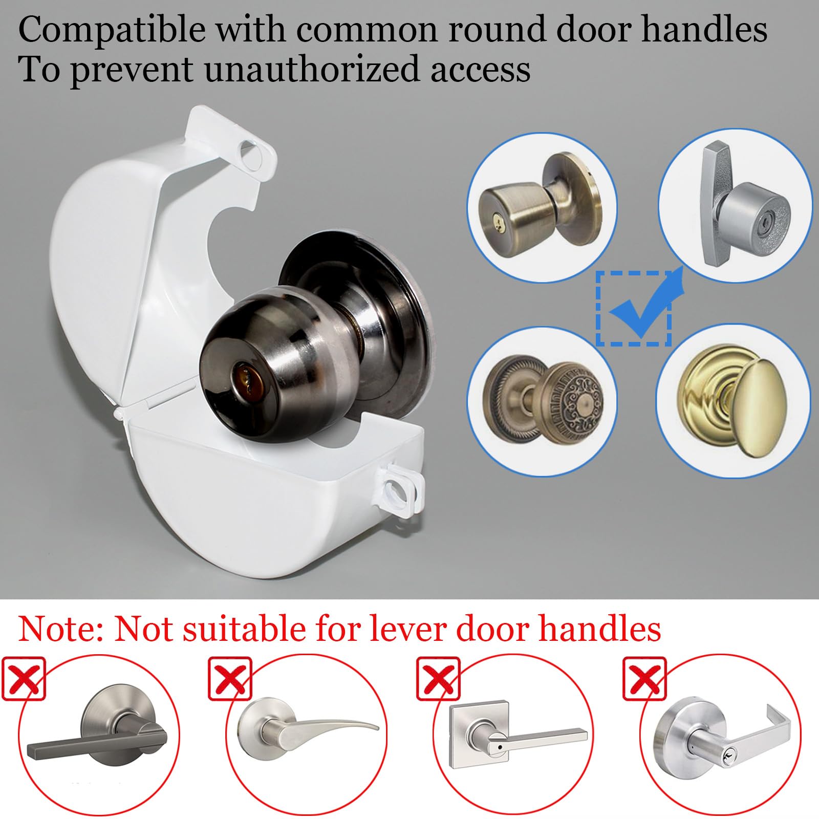 Posnaland Door Knob Lockout Devices, Round Door Handle Lock Cover - Used for Covering and Door Knob Lock Out, Prevents Turning of Door Handle and Unauthorized Access to Keyhole (White)