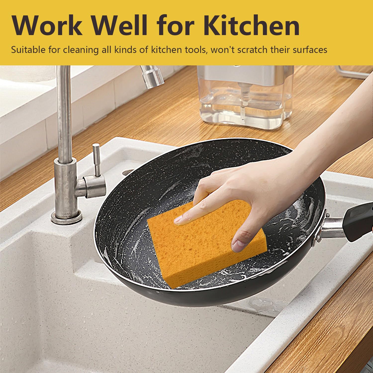 Wash Sponges, 3 Pack Extra Thick Large Cleaning Sponge Multi-Purpose for Bathroom Kitchen Household Bike Boat Car, Large Size Sponges 4'' X 6'' X 2" (Yellow)