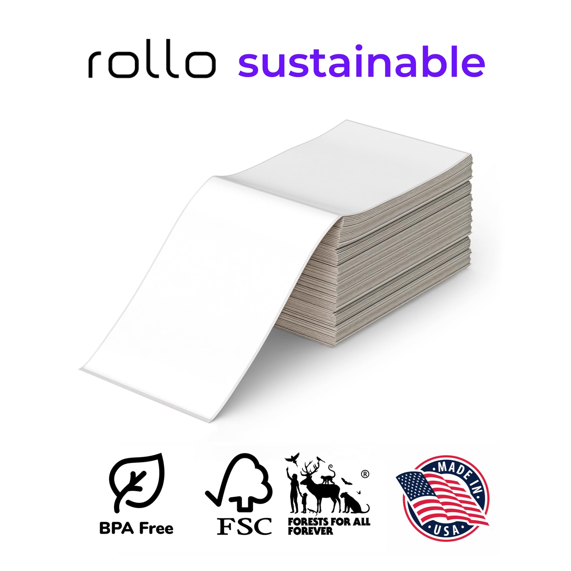 Rollo Direct Thermal Shipping Labels - Genuine 4x6 Thermal Rollo Labels Fanfold - Perforated and Strong Adhesive (500 Pack)