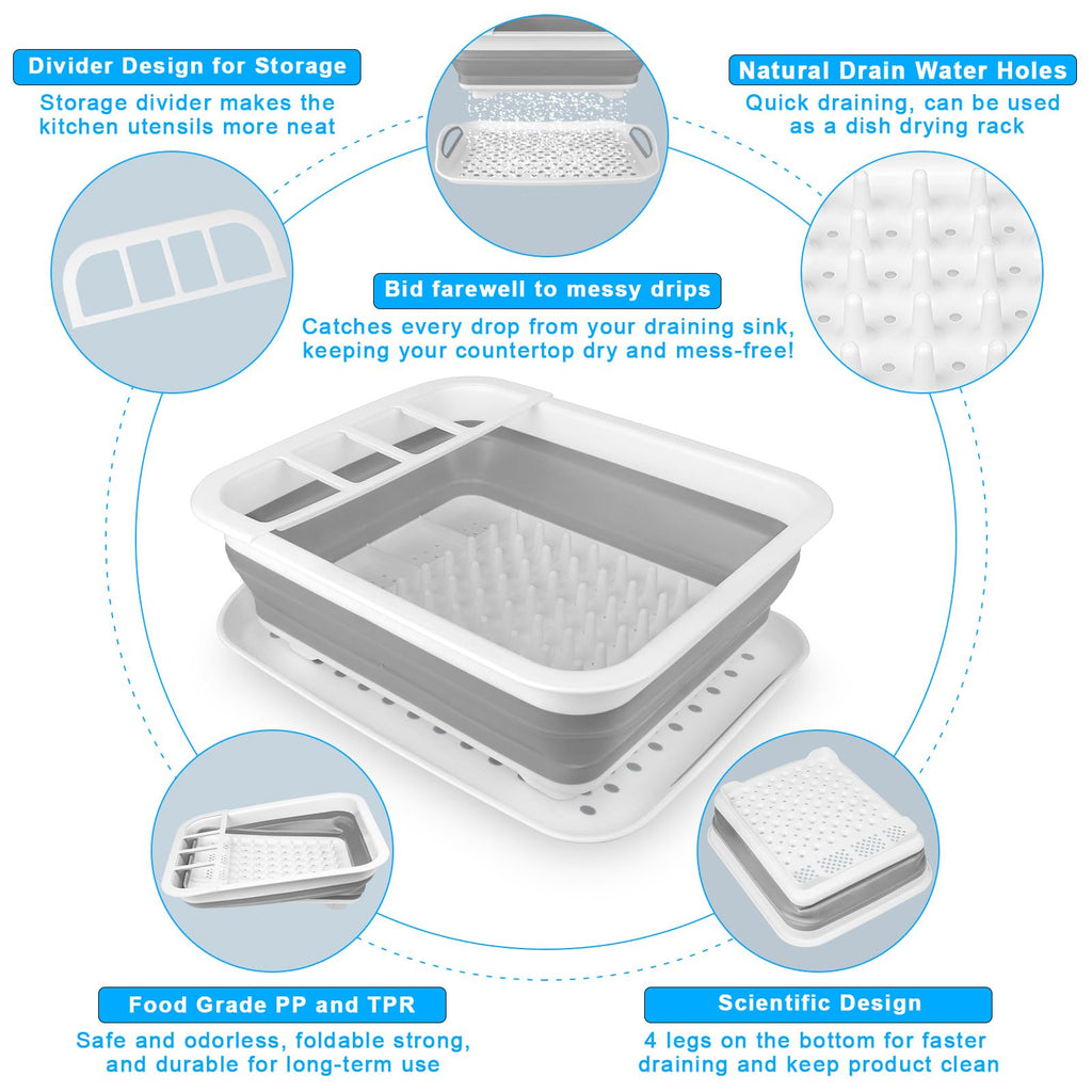 Collapsible Dish Drying Rack Portable Dish Drainers for Kitchen Counter with Drainboard,Kitchen Sink Organizer Basket RV Accessories Camper Kitchen Organization Storage Dish Rack Over Sink Drying Rack