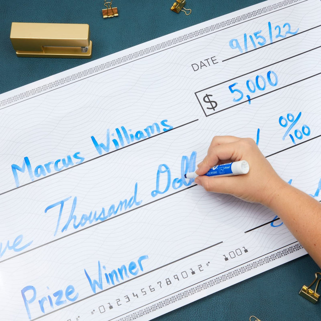 Reusable Big Check for Presentation, 30 x 16 in Large Oversized Dry Erase Plaque for Endowment, Donations