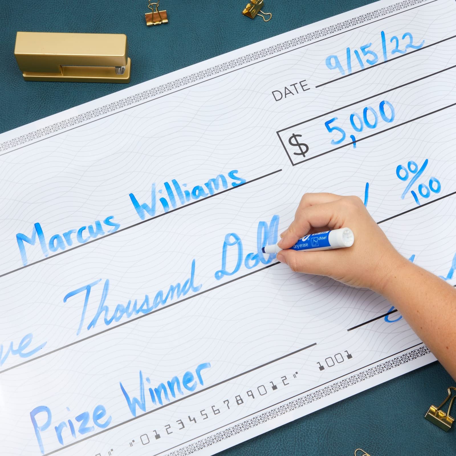 Reusable Big Check for Presentation, 30 x 16 in Large Oversized Dry Erase Plaque for Endowment, Donations