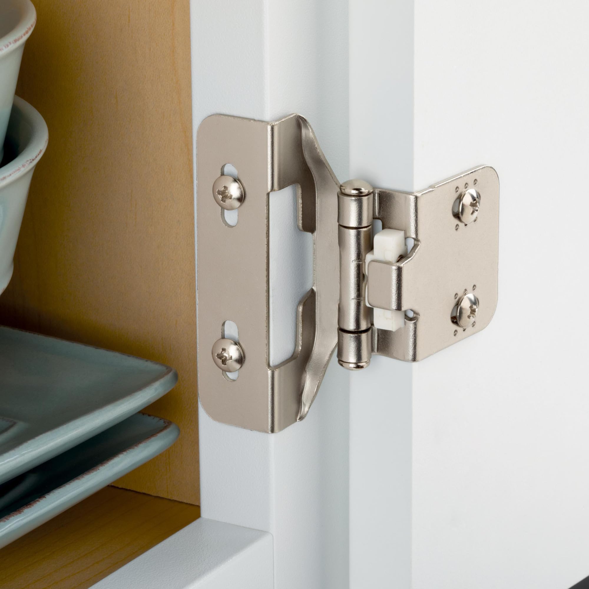 Franklin Brass (10-Pack) Self-Closing Cabinet Hinges Semi-Wrap 1/4' Overlay for Cabinet Doors Kitchen/Cabinets/Cupboards/Furniture Satin Nickel H01911K-SN-B