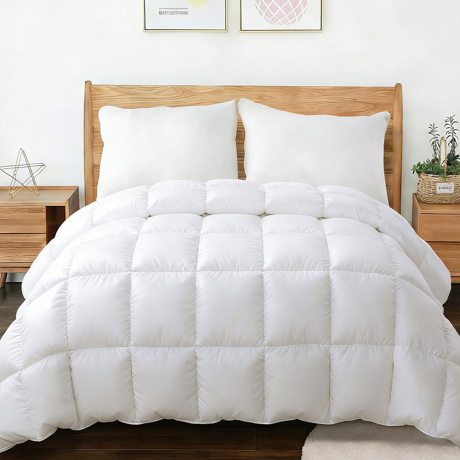 All Season Queen Size Comforter -Soft Quilted Down Alternative Breathable Duvet Insert with Corner Tabs - Luxury Hotel Collection-Reversible Fluffy Washable(88 by 88 inches,White)