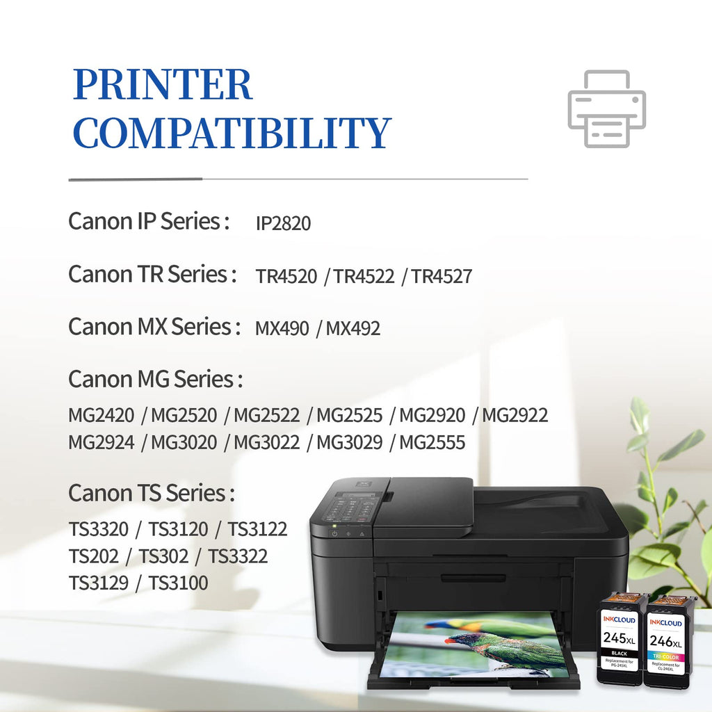 Ink Cartridges Compatible with Canon PG-245XL CL-246XL PG-243 CL-244 for Canon Pixma MX492 MX490 MG3022 MG2920 MG2522 TR4520 TS3122 TS202 MG2420 MG2520 MG2922 IP2820 Printer Ink (1 Black,1 Tri-Color)