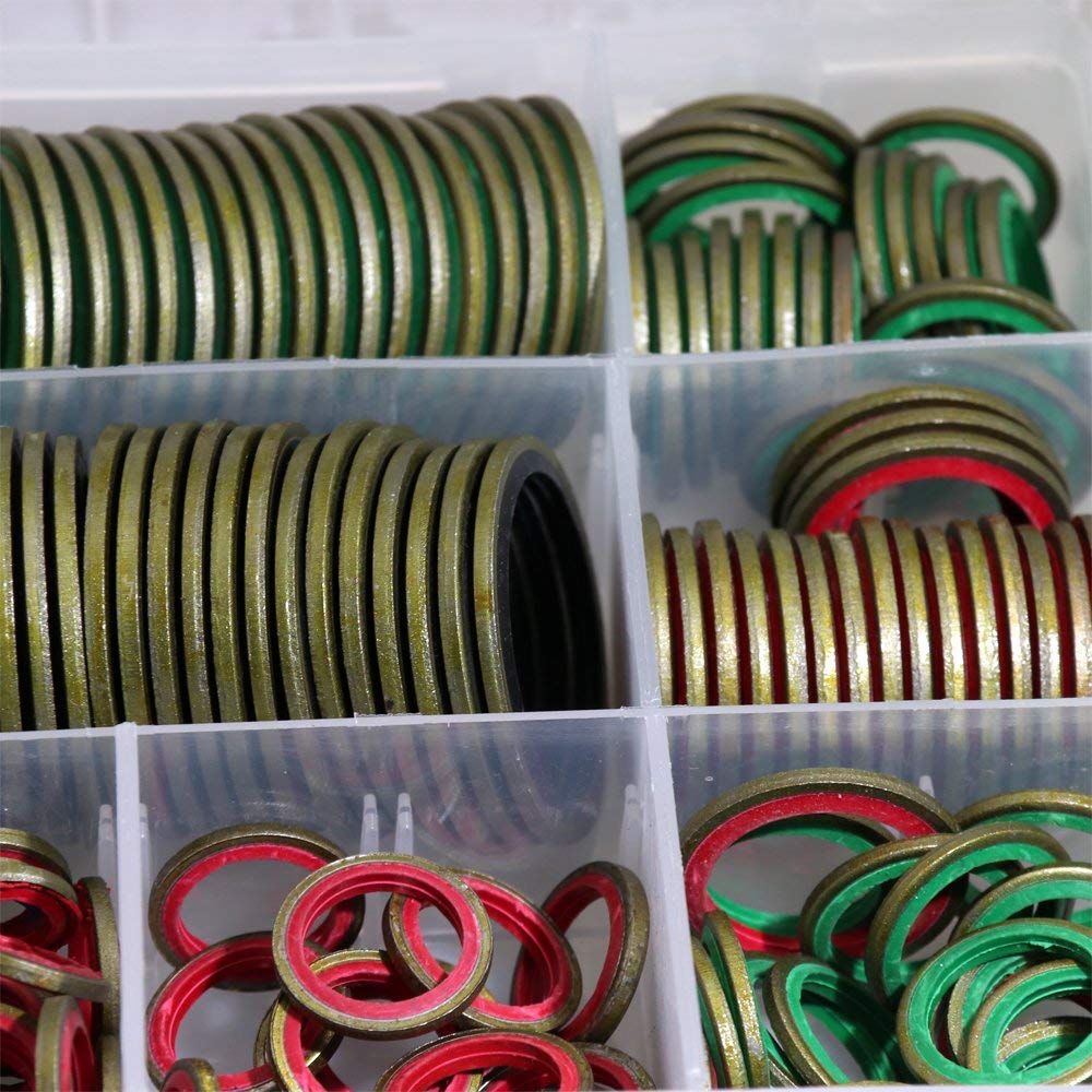 KOOTANS 240pcs 12 Sizes NBR Metal Bonded Sealing Washer Assort Kit Hydralic Oil Resist Rubber Oil Pipe Seal Gasket Metric NBR Metal Combination O-Ring Assortment Kit
