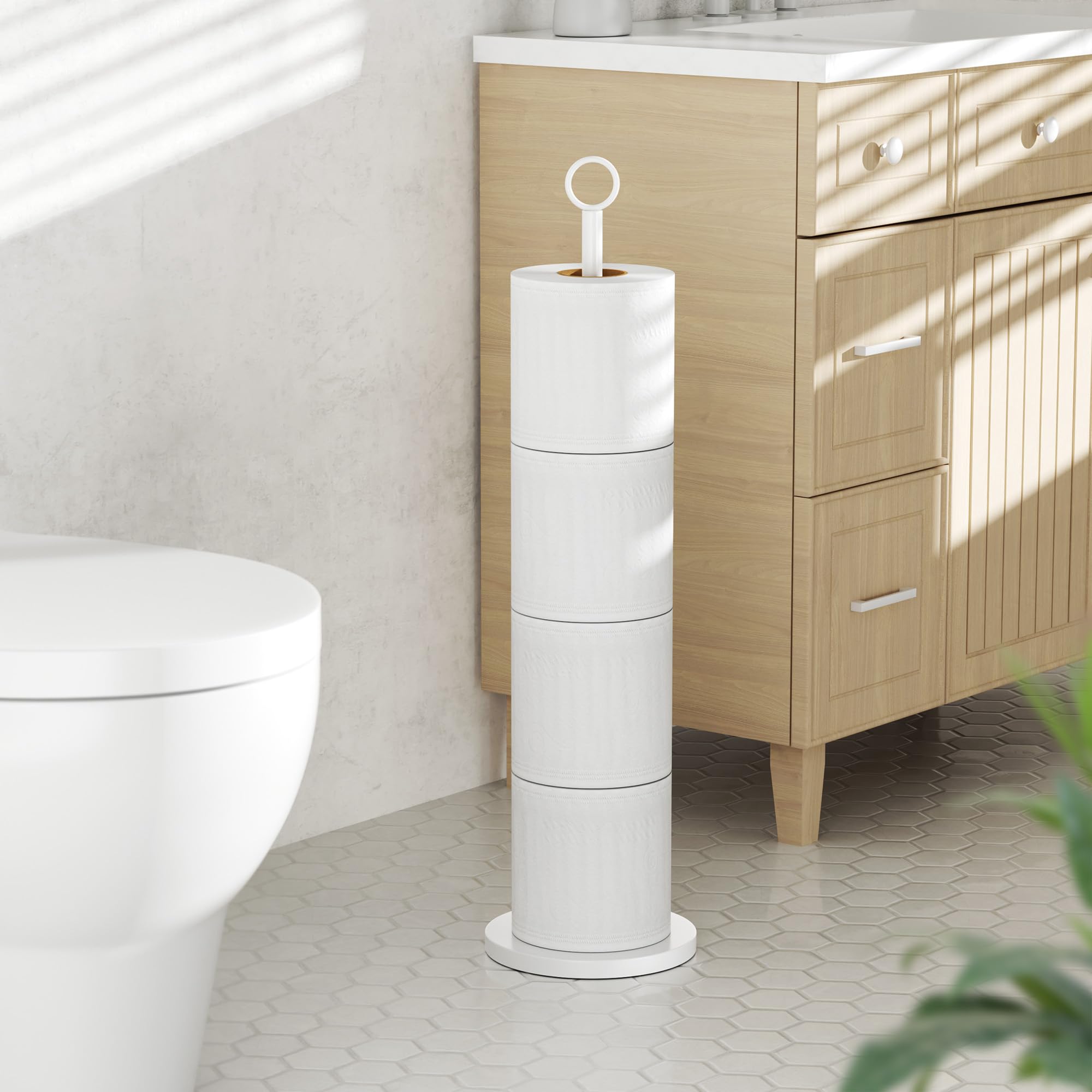 Toilet Paper Holder Stand(with Reserve Function), Free-Standing Spare Rolls Storage Holder, Stainless Steel