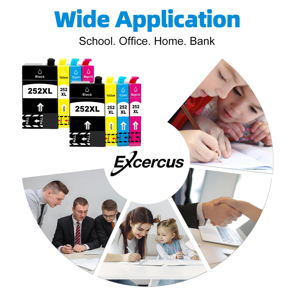 EXCERCUS 252XL Ink Cartridges Remanufactured for Epson 252XL T252 Ink Cartridge Work for WorkforceWF-7720 WF-3640 WF-7710 WF-3620 WF-7210 WF-7610 WF-7620 (2 Large Black, 2Cyan,2Magenta, 2Yellow)