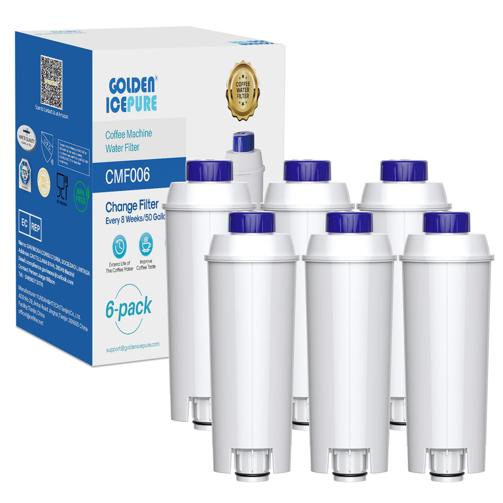 GOLDEN ICEPURE Coffee Machines Water Filter Compatible with De'Longhi DLSC002, SER3017 & 5513292811,De Longhi,ECAM, Esam, ETAM, BCO, EC-Series,6 Pack