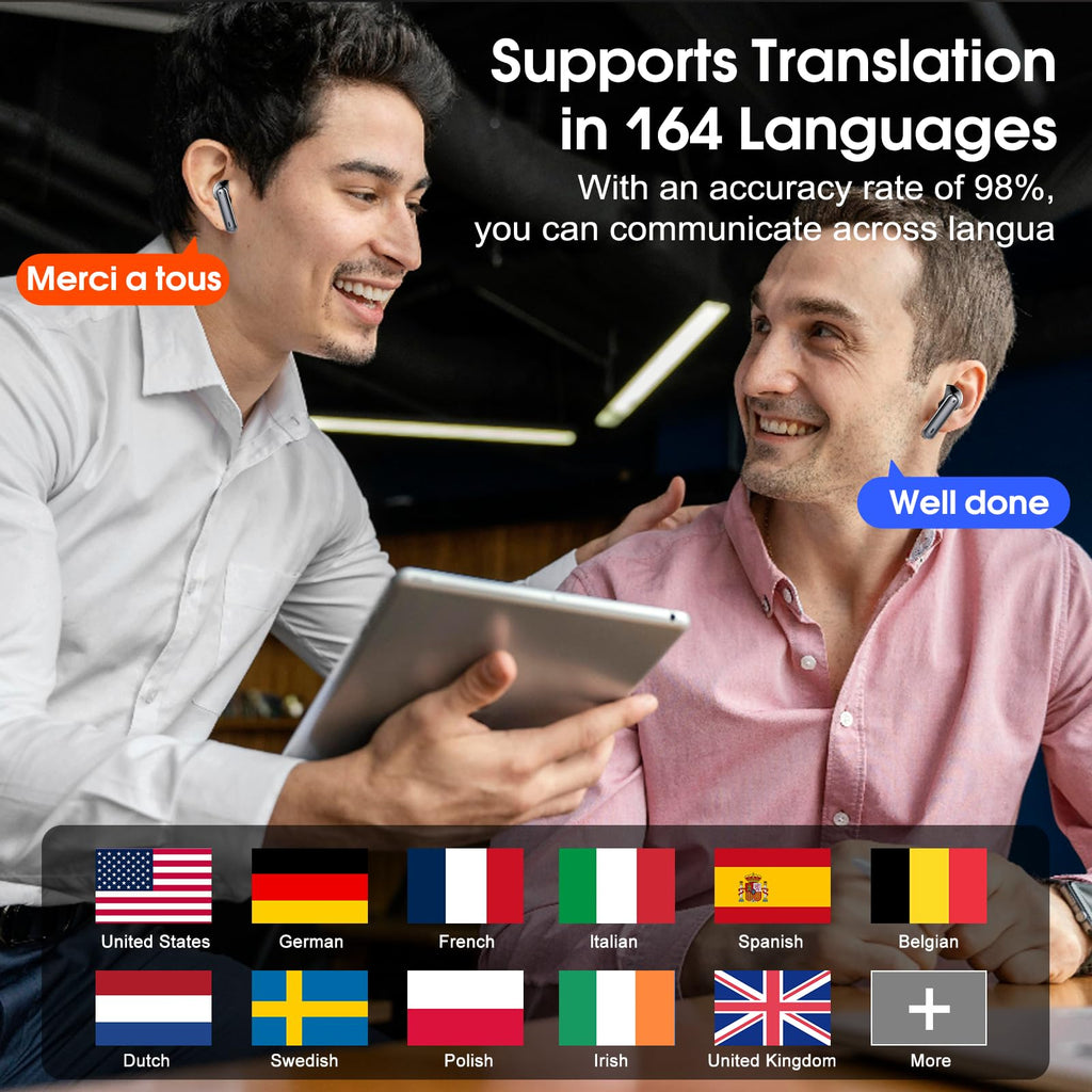 AI Language Translator Earbuds Real Time, 3 in 1 Simultaneous Interpretation Translator Earbuds with 164 Languages/6 Translation Modes, 40H Translation Headphones with ENC Mic Business/Learning/Travel