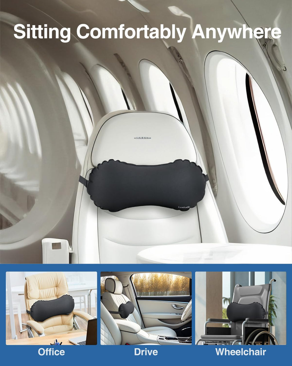 Luxtude Inflatable Lumbar Pillow for Airplane Travel, Lumbar Support Pillow for Office Chair/Car, Self-Inflating Travel Lumbar Pillow Back Support, Lower Back Pillow Reducing Lumbar Pain