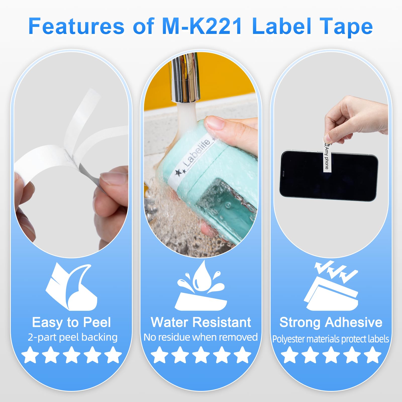 MK221 M-K221 PT-M95 Label Maker Tape 9mm Replace for Brother M Tape 9mm 3/8 0.35 White MK 221 Label Tape for Brother P Touch PT-90 PT-65 PT-M95 PT-70BM PT-45 PT-80, Black on White, 4 Pack