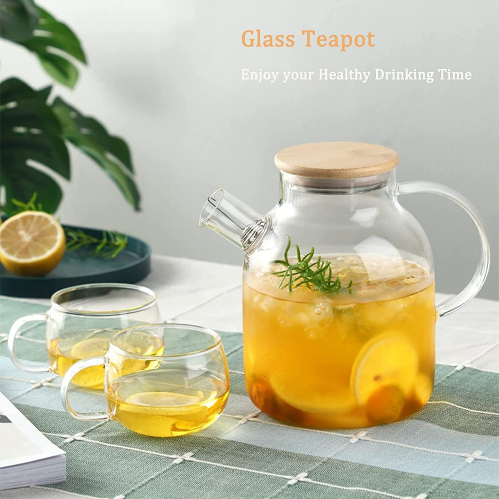 SITIEPA Glass Teapot Stovetop Safe, Glass Tea Kettle 60.8oz/1800mL Borosilicate Clear Teapot with Bamboo Lid and Removable Filter Spout Tea Pot for Loose Leaf and Blooming Tea