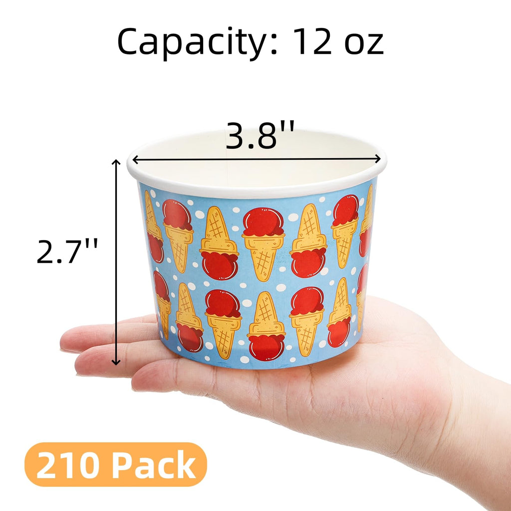 Cididu 210 Pack Paper Ice Cream Cups, 12 Oz Disposable Ice Cream Bowls, Party Dessert Snack Bowls for Hot or Cold Food, Food Grade Party Supplies Treat Cups for Yogurt Soup Fruits, Picnics Birthday
