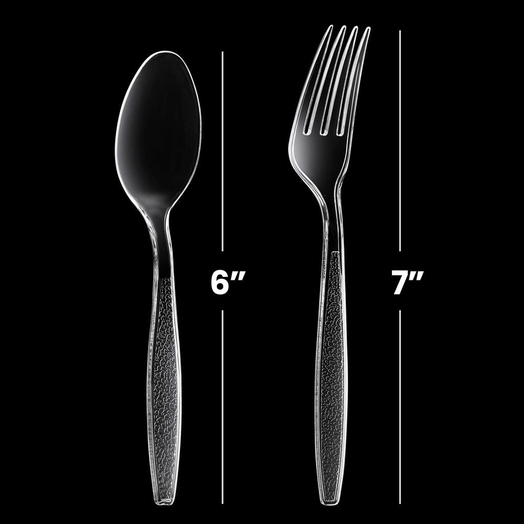 Plastic Forks and Spoons Set - (Bulk Pack 360 Pcs) Clear Plastic Cutlery Utensils Heavy Duty, 180 Forks and 180 Spoons, Silverware Sets for Party Supplies, Dinners, Take-Out, Catering, Food Services
