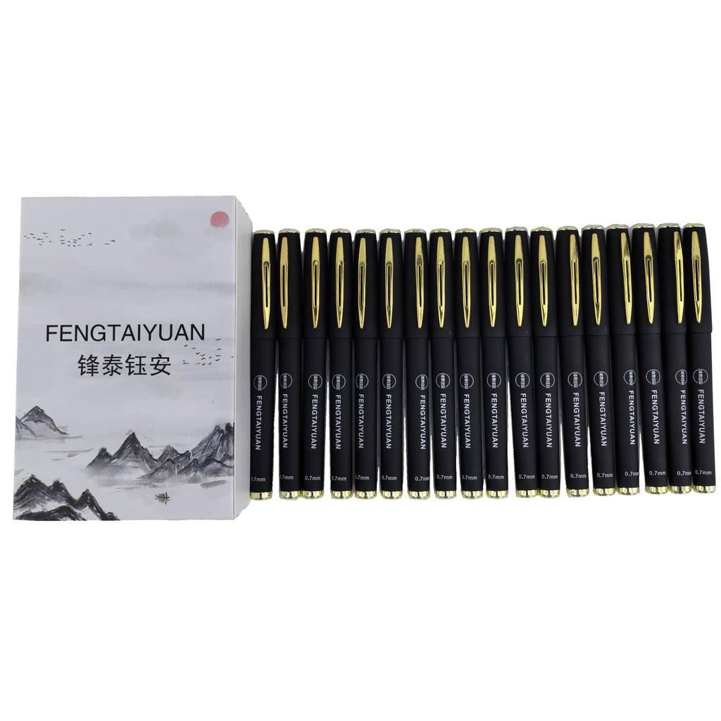 Fengtaiyuan 07P18, Gel Ink Rollerball Pens, Black Ink, Fine Point, 18 Pack, Writing Smooth, Cool Pens (0.7mm-Black-18Pack)