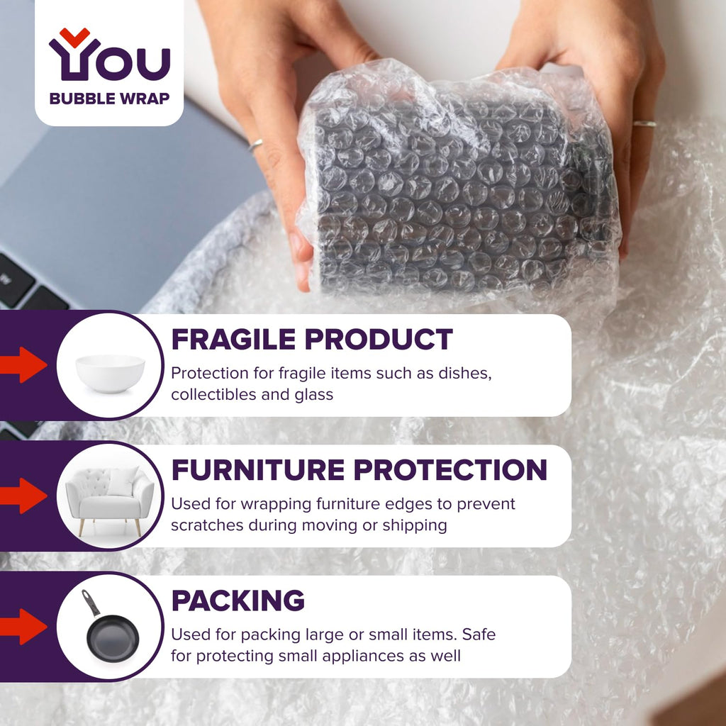 YOU Bubble Wrap Cushioning Rolls for Moving and Packing | Moving Supplies | Air Wrap | MADE in CANADA | 12 Inch x 72 Feet total | Perf every 12 inch | Papier bulle pour emballage | Small Bubble 3/16 |