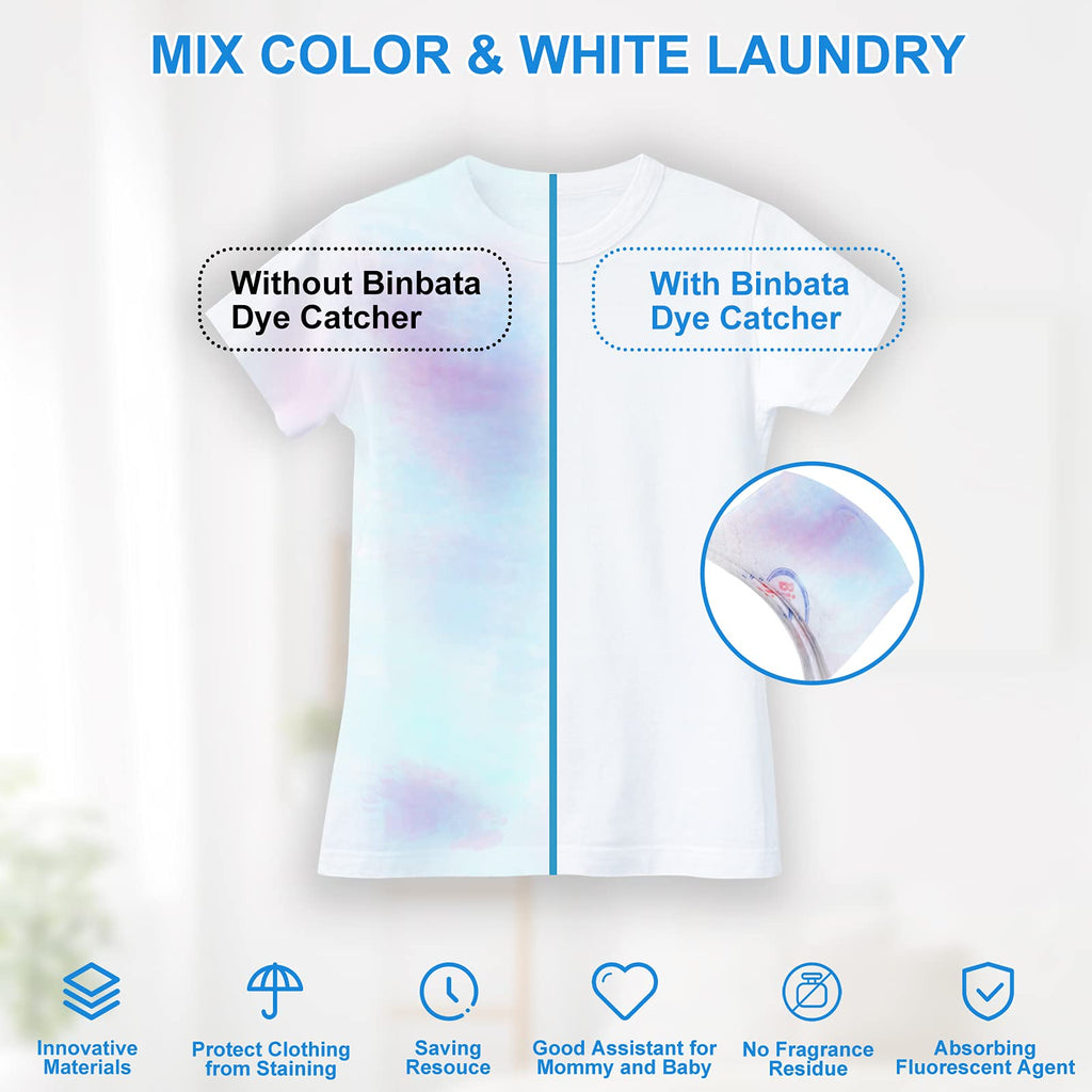 Binbata Color Grasper for Laundry 76 Count, Fragrance Free Dye Catcher Essential for Home Use, Dye Guard Grabber Sheets for Laundry in-Wash Sheets