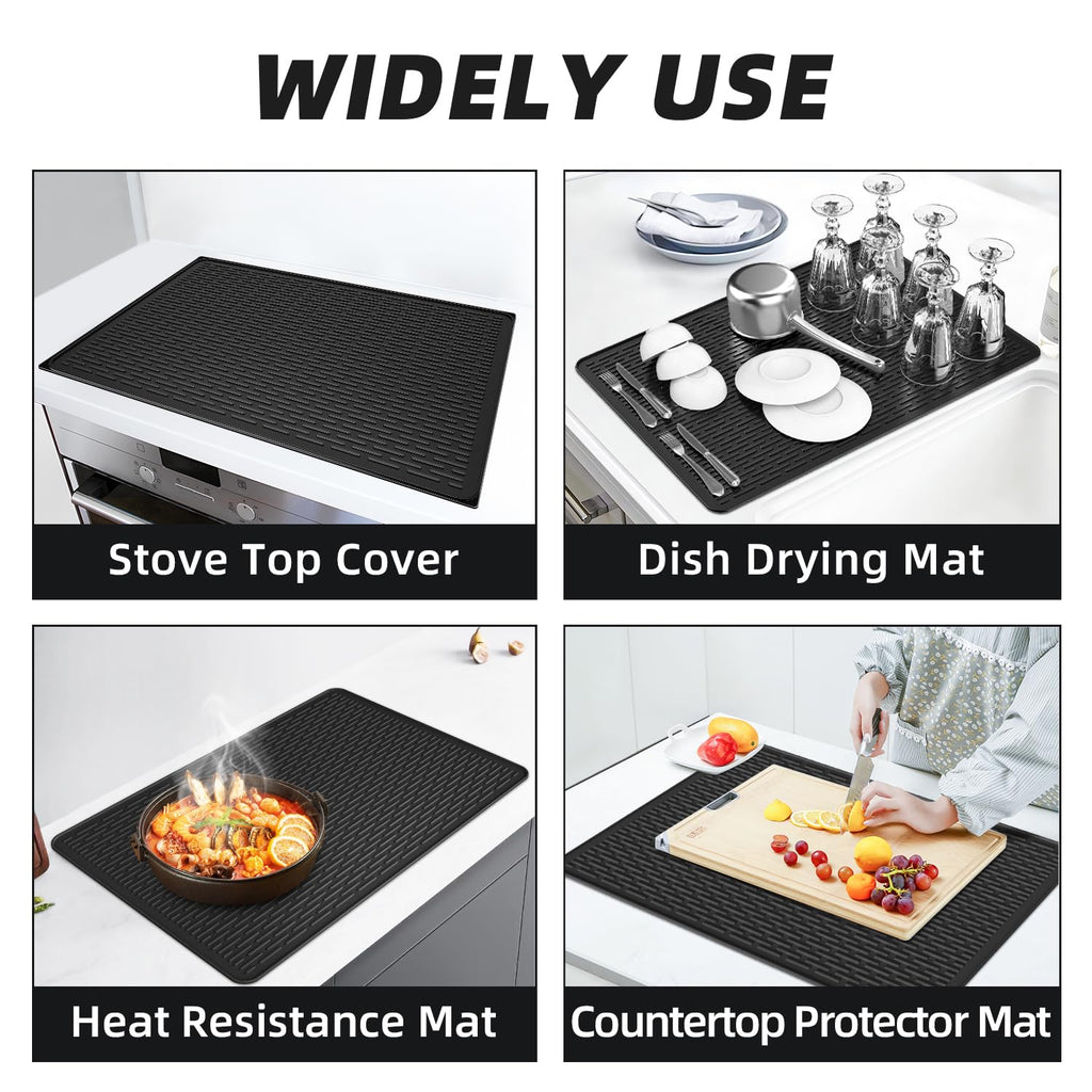 LOPNUR Thick Electric Stove Cover for Stove Top, 29.9"x20.9" Silicone Stove Mat for Glass Top Stove Cover, Heat Resistant Induction Cooktop Protector, Non-Slip Kitchen Glass Cooktop Protector, Black