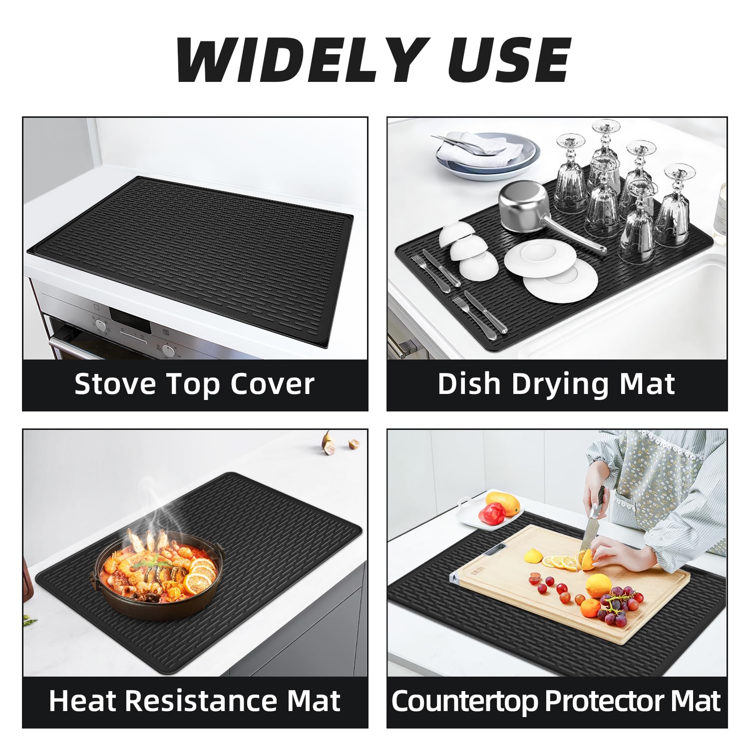 LOPNUR Thick Electric Stove Cover for Stove Top, 29.9"x20.9" Silicone Stove Mat for Glass Top Stove Cover, Heat Resistant Induction Cooktop Protector, Non-Slip Kitchen Glass Cooktop Protector, Black