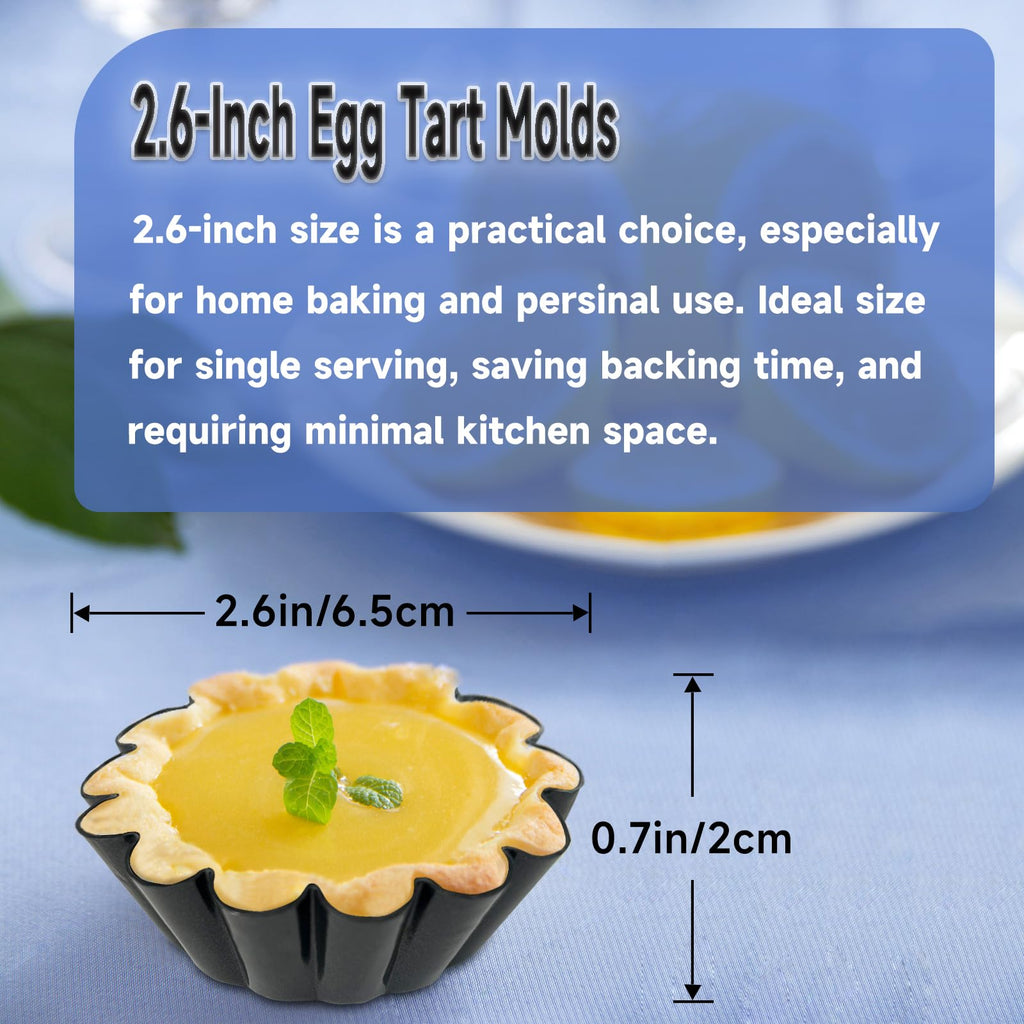 14PCS Egg Tart Molds, Non Stick Mini Tart Pans, 2.6-Inch Fluted Mini Pie Pans for Baking