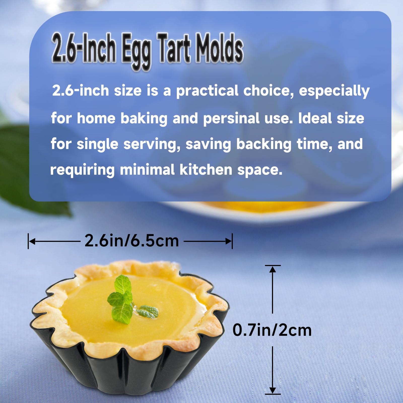 14PCS Egg Tart Molds, Non Stick Mini Tart Pans, 2.6-Inch Fluted Mini Pie Pans for Baking