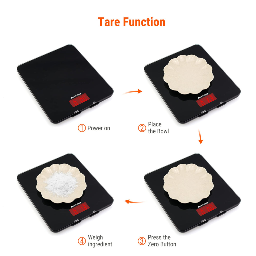 Accuweight 201B Digital Food Scale with Tempered Glass Surface, 5kg/11lb Kitchen Scale with LCD Display, 4 Units & 0.1oz/1g Precision Weight Scale for Baking Cooking Meal Prep