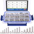 Glarks 510Pcs M3 M4 M5 304 Stainless Steel Hex Socket Head Cap Screws With Nuts Assortment Kit