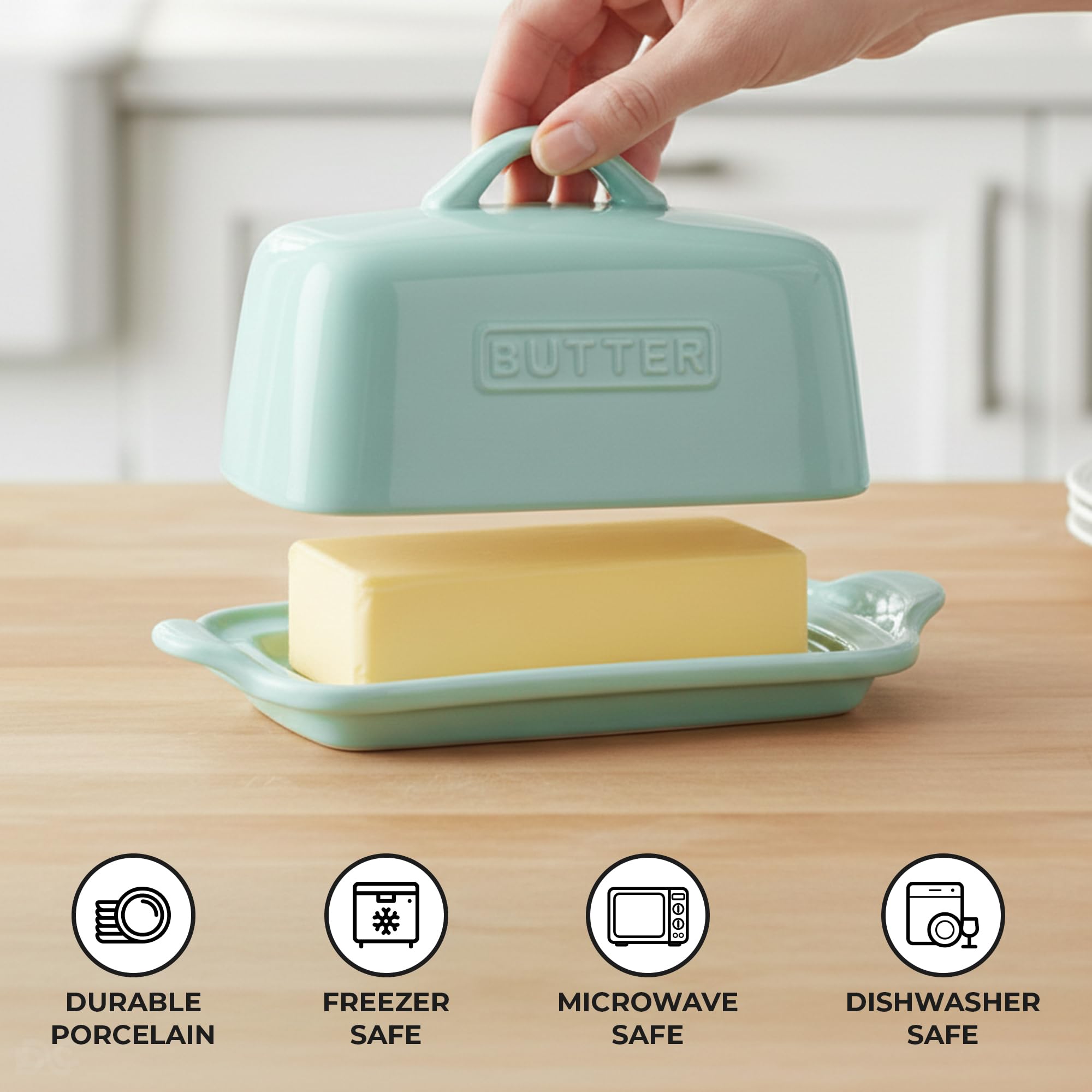 Zulay Kitchen Butter Dish with Lid – Large 1 lb Canadian Size, Porcelain Butter Tray & Butter Container for Countertop or Refrigerator - Mint