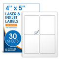 4" X 5" Matte White Printable Labels for Inkjet and Laser Printers - 30 Sheets, 120 Custom Stickers for Shipping Labels, Address Stickers, Organization - Spartan Industrial Template R022