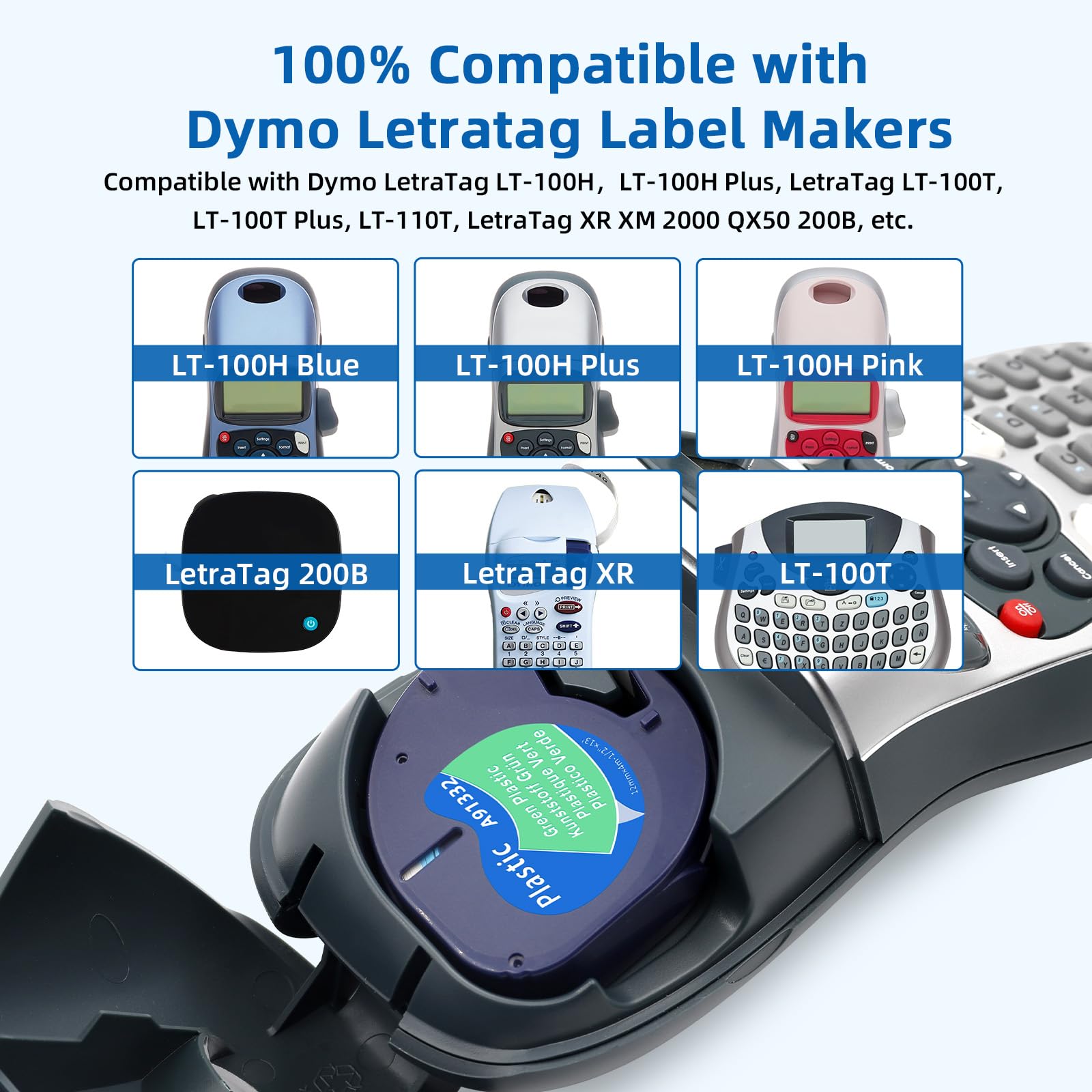6-Pack Replace for Dymo Letratag Refills Colorful Dymo Label Maker Refills 1/2'' x 13'(12mm x 4m) Plastic Colored Compatible with LetraTag LT-100H 100T 200B, Black on White/Clear/Yellow/Red/Green/Blue