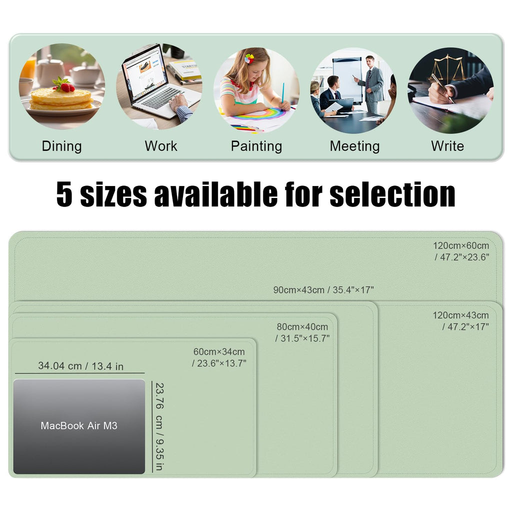 Non Slip Desk Mat, 31.5" x 15.7" PU Leather Desk Pad, Cork Desk Mat for Desktop, Desk Pad for Keyboard and Mouse, Ideal for Office and Home, Light Green