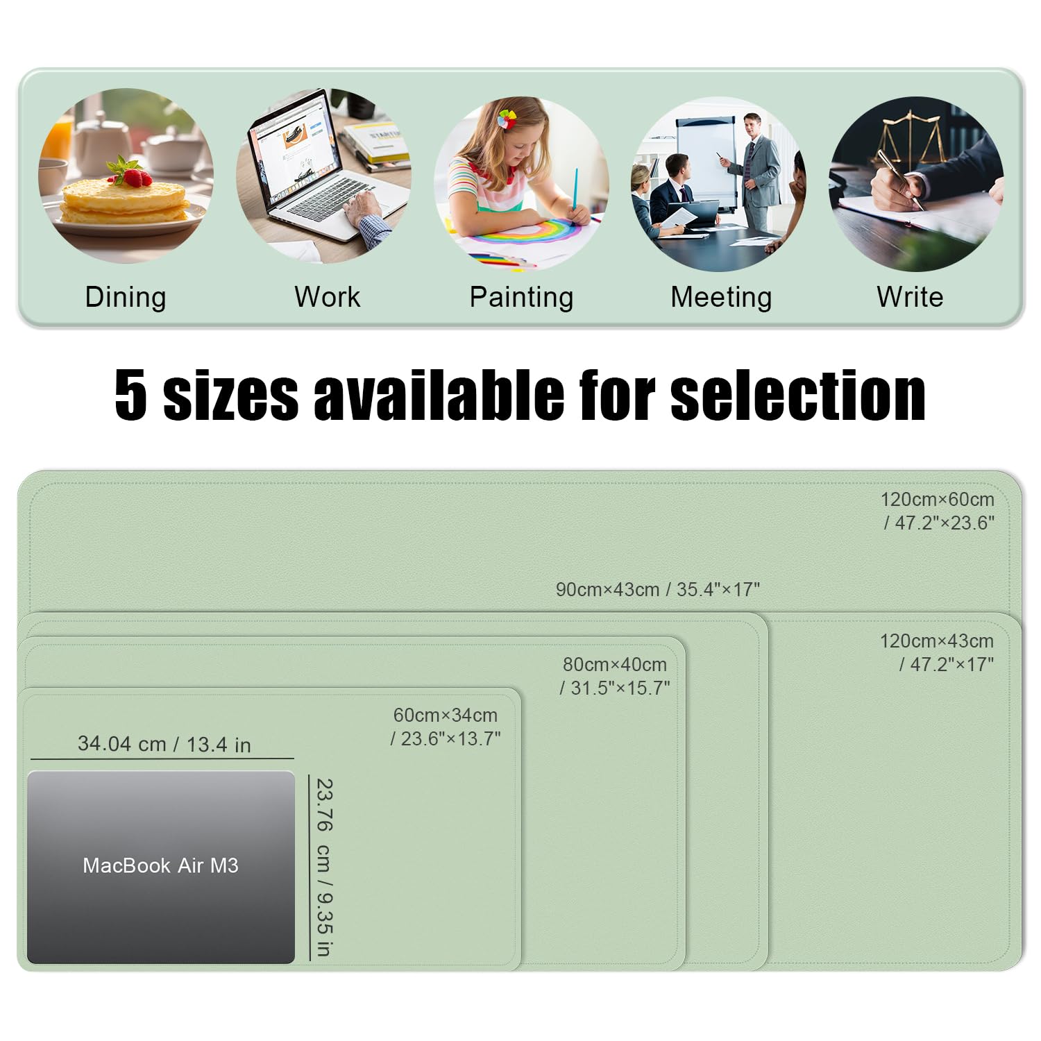 Non Slip Desk Mat, 31.5" x 15.7" PU Leather Desk Pad, Cork Desk Mat for Desktop, Desk Pad for Keyboard and Mouse, Ideal for Office and Home, Light Green