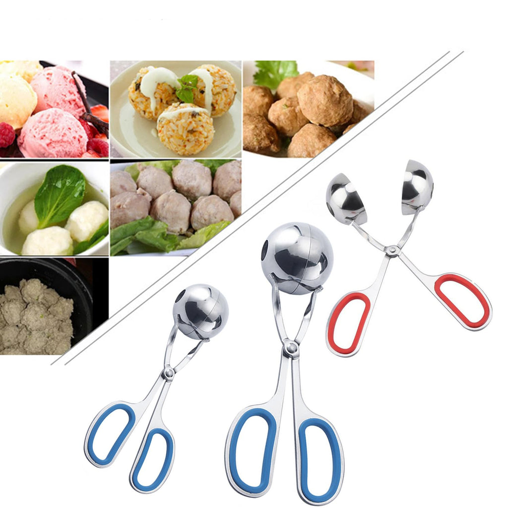 Asphodelia 3PCS Meatball Maker Scoops,None-Stick Meatball Maker with Detachable Anti-Slip Handles,Stainless Steel Meat Baller Tongs, Cake Pop, Ice Tongs, Cookie Dough Scoop for Kitchen