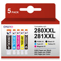 ONLYU 280XXL 281XXL Compatible for Canon Ink 280 and 281 Cartridges PGI-280XXL CLI-281XXL for Canon TR8520 Ink Cartridges for Pixma TR8620 TR8620a TS7620 TR7520 TS6120 TS6220 TS8220 TS9520 (5 Packs)