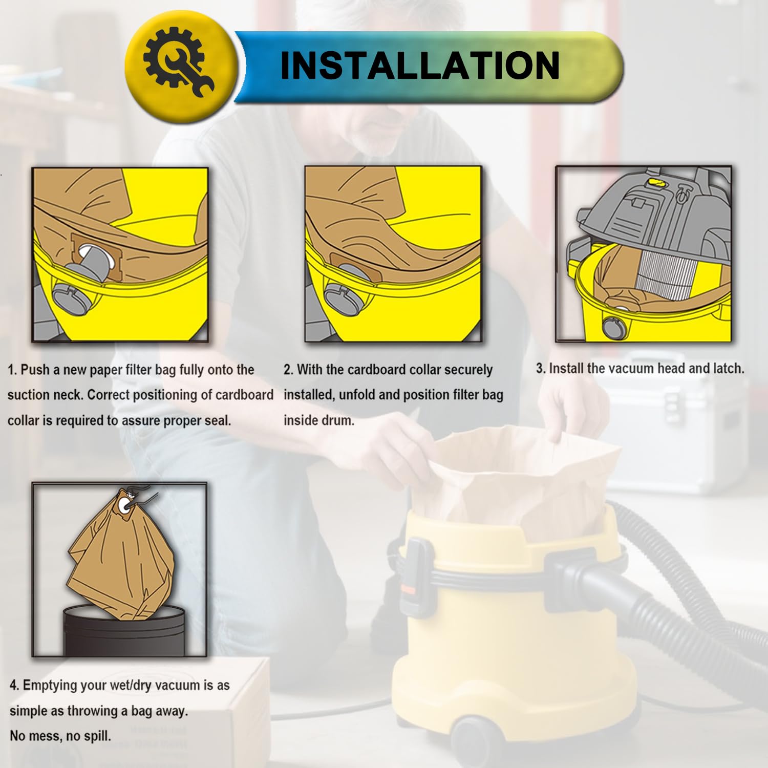 SpaceTent 6 Pack DEWALT DXVA19-4101 High Efficiency Replacement Filter Bags for 6 to 10 Gallon Wet/Dry Vacs - Part # & Vacmaster VHBM
