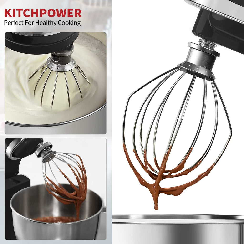 KITCHPOWER K45WW Wire Whip Attachment for Tilt-Head Stand Mixer, Stainless Steel Egg Cream Stirrer, Flour Cake Balloon Whisk