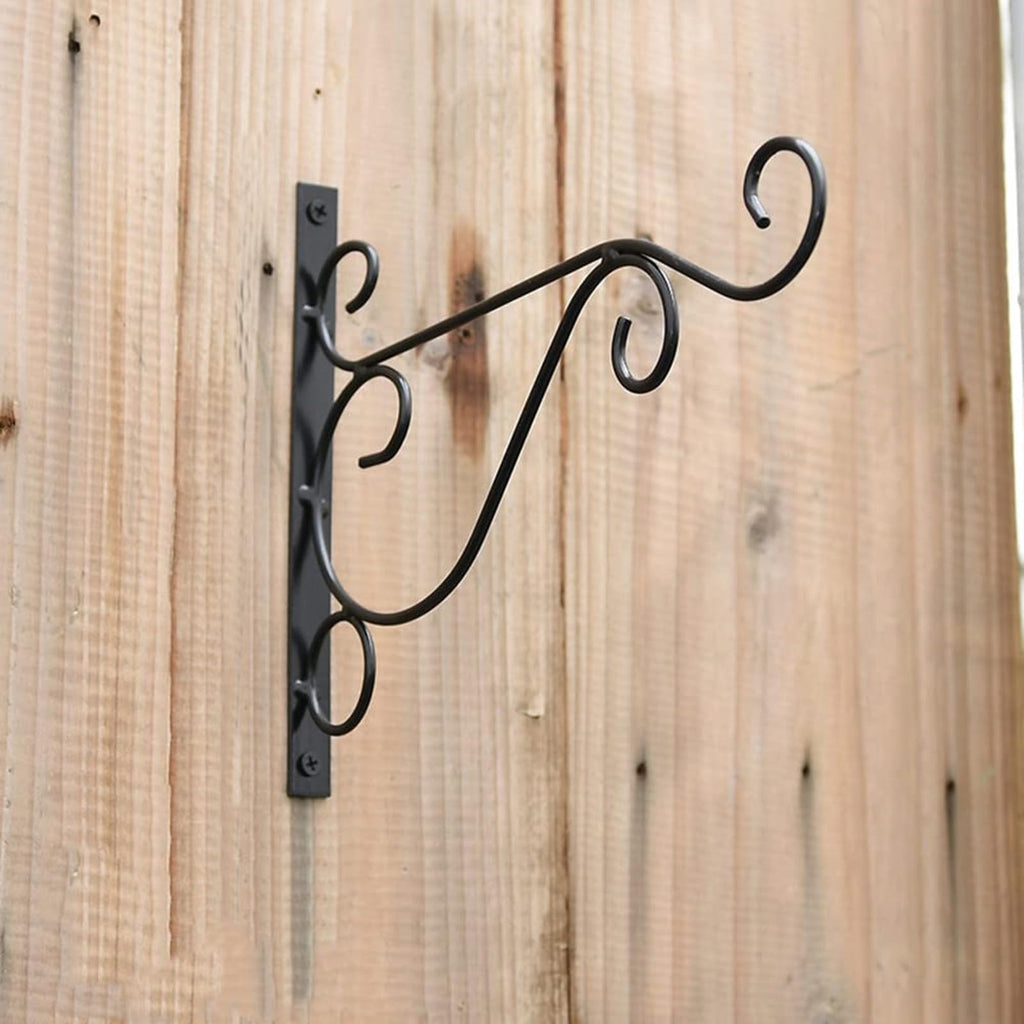 4 Pack Plant Hanging Hooks for Wall, Black Metal Iron Brackets, Decorative Indoor & Outdoor Garden Tree Fence Rack, Flower Pot Hangers for Potted Plants, Bird Feeder, Lantern, Wind Chime, Solar Lights
