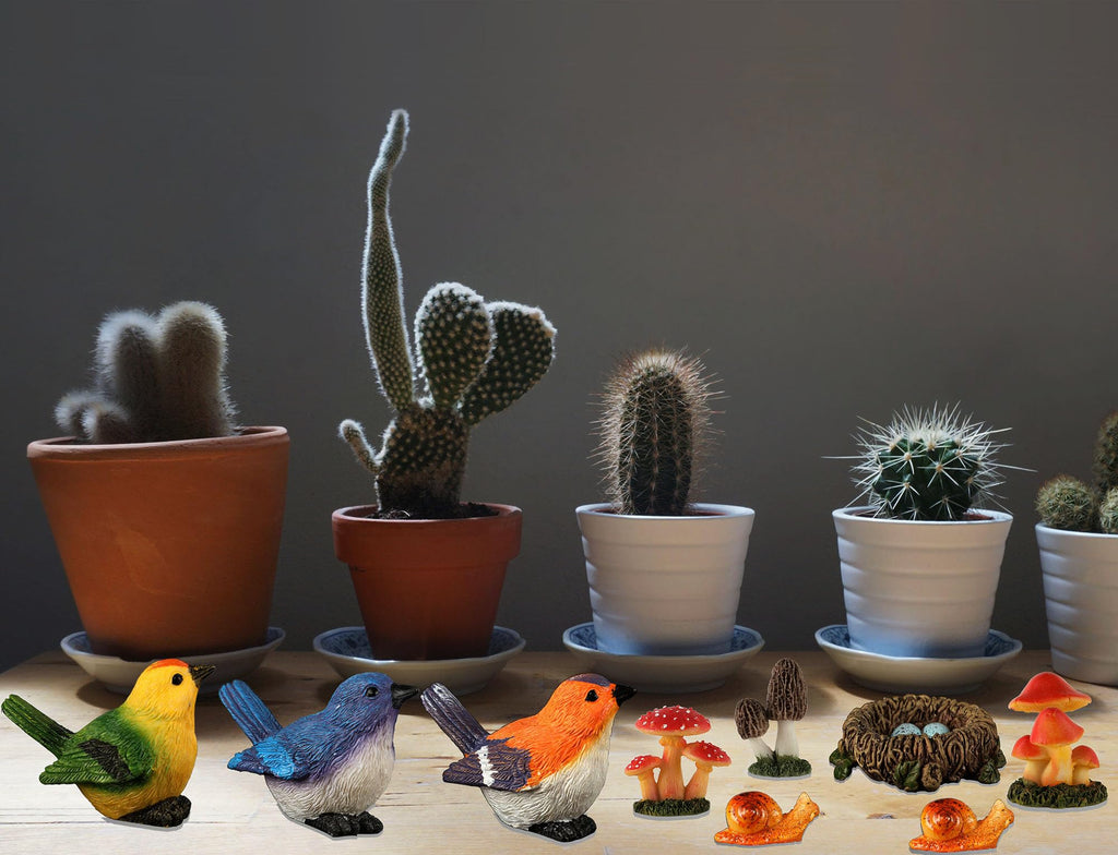 YARCHONN Miniature Garden Mushroom Ornament Outdoor, Resin Statue Snail, Novelty Robin Birds and Nest Fairy Garden Accessories for Patio, Yard, Lawn or Home Garden Decorations, Set of 9