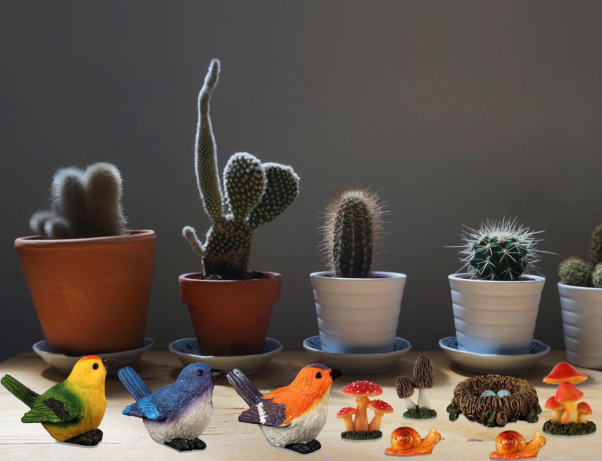 YARCHONN Miniature Garden Mushroom Ornament Outdoor, Resin Statue Snail, Novelty Robin Birds and Nest Fairy Garden Accessories for Patio, Yard, Lawn or Home Garden Decorations, Set of 9