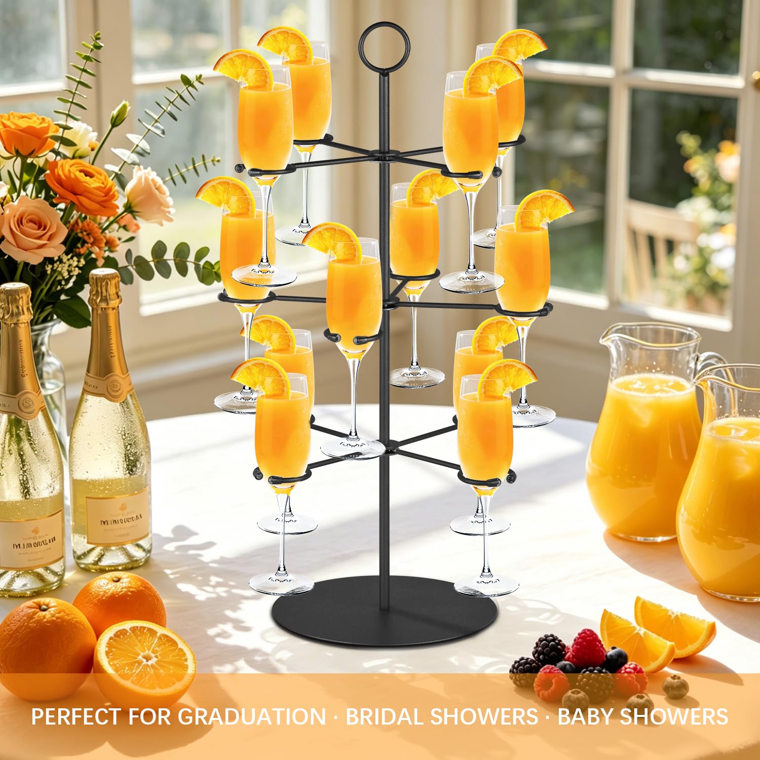 QPIX DIGITAL Cocktail Tree Stand for Parties Brunch,3 Tiers 12 Holders Wine Glass Holder Stand,Champagne Tower Martinis Tree Wine Glasses Display for Mimosa Bar Parties Bridal Shower Weddings