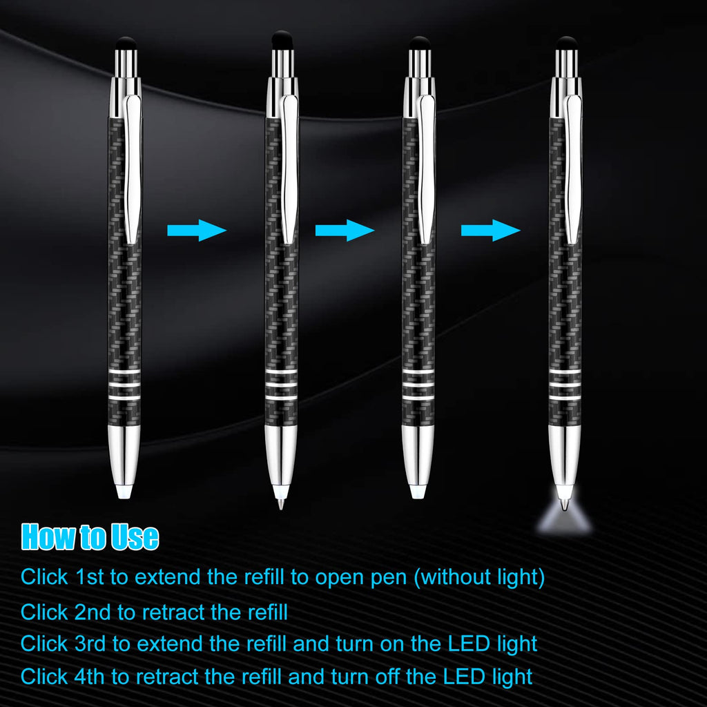 Lighted Tip Pen With Stylus - LED Penlight Light Up Ballpoint With Stylus for Writing in The Dark - Pack of 3 - White Light - GL006