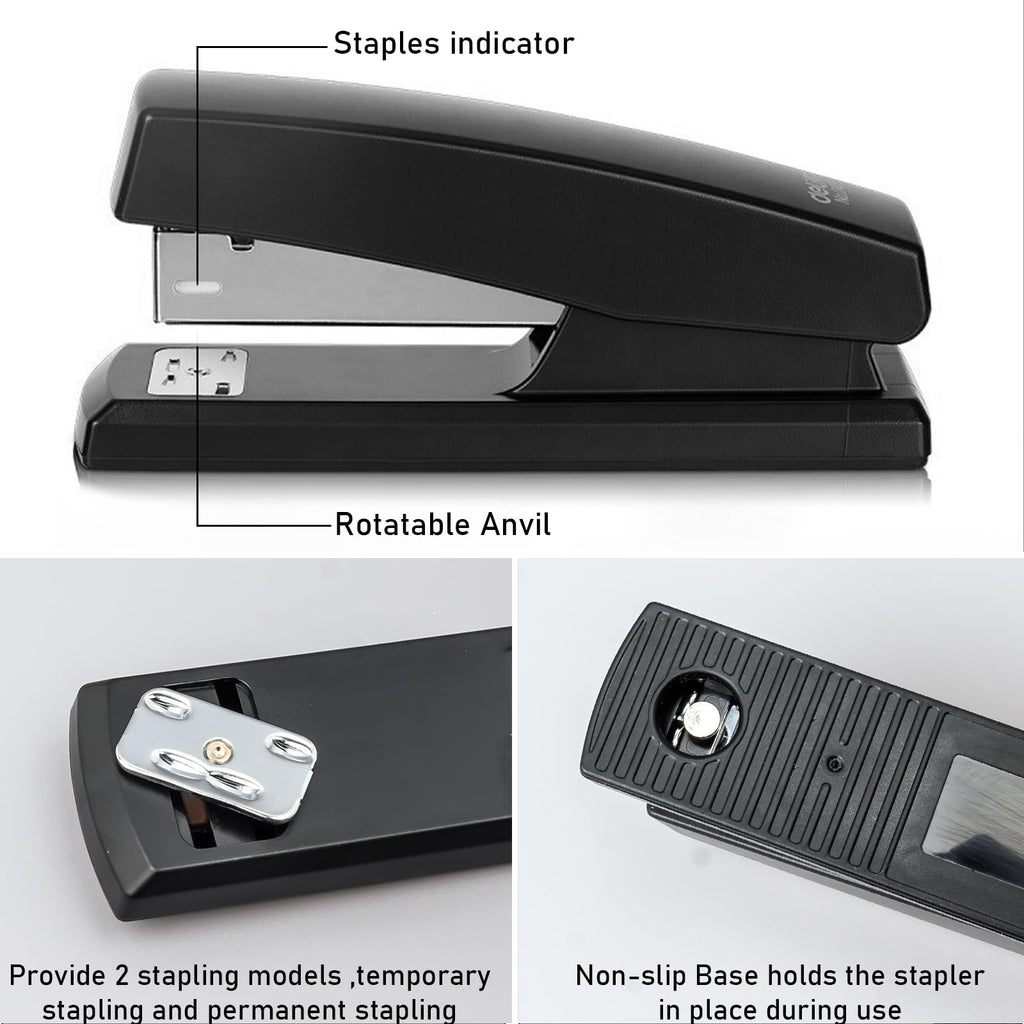 6 Pieces Desktop Staplers with 3000 Staples 24/6 Staples Heavy Duty Office Stapler 2-20 Sheet Capacity Desk Staplers for Student and Office Use (Black)